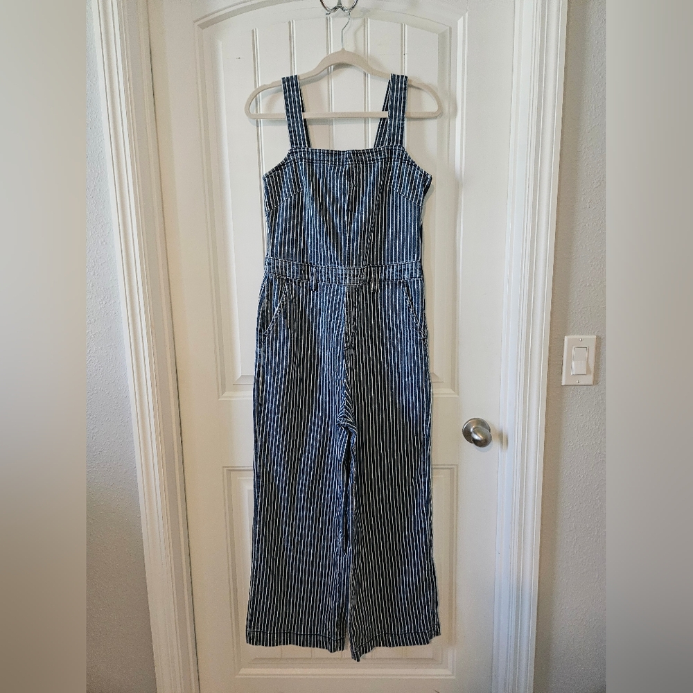 Universal Thread Denim Navy and White Striped Jumpsuit